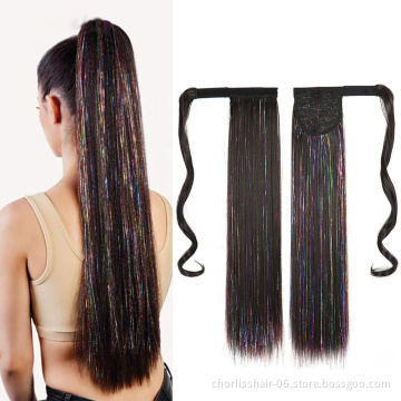Wholesale Good Quality Colorful Long Straight Wrap Around Clip In Ponytail High Temperature Synthetic Ponytails Hair Extensions